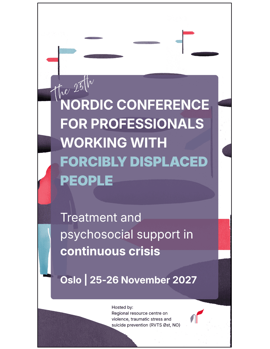 Konferansebrosjyre for den 25. nordiske konferansen for fagpersoner som arbeider med tvangsfordrevne, som ble avholdt i Oslo 25.–26. november 2027.