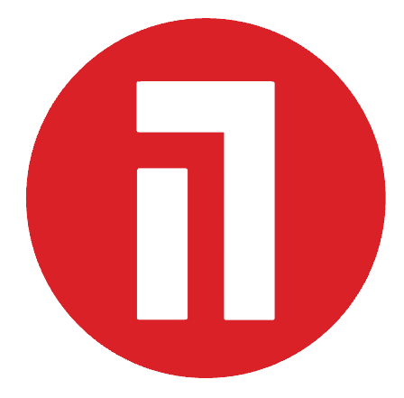 Et hvitt, geometrisk motiv som ligner tallet 11 eller en abstrakt form, mot en solid, rød, sirkulær bakgrunn.