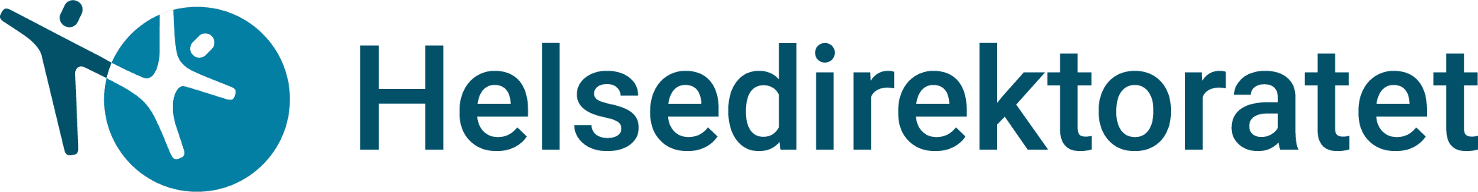 Helsedirektoratets logo med to stiliserte menneskefigurer i hvitt inne i en blå sirkel, ved siden av ordet Helsedirektoratet i blå tekst på lys bakgrunn.